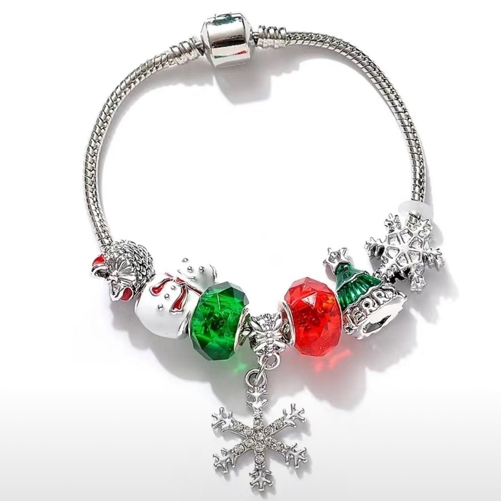 Christmas Charm Bracelet Barrel Charms Multi Color Dangle Glittering Snowflake - Picture 16 of 16